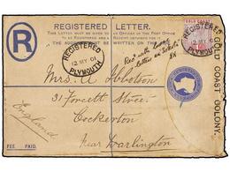 2897 COSTA DE ORO. 1901 (May 12). <B>2d. </B>blue Registered Postal Stationery Envelope, Size G, Used With 1898 <B>1d.</ - Autres & Non Classés