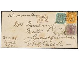 2935 INDIA. Sg.51,62,69. 1867 (July 1). Cover To NEATH (Wales) Endorsed 'via Marseilles' Franked By Scarce 1860 <B>8p.</ - Sonstige & Ohne Zuordnung