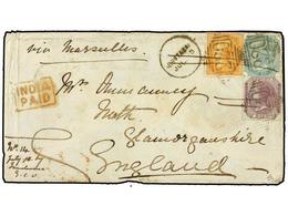 2937 INDIA. Sg.51,62,69. 1867 (July 5). Cover To NEATH (Wales) Endorsed 'via Marseilles' Franked By Scarce 1860 <B>8p.</ - Other & Unclassified