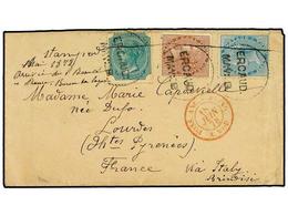 2944 INDIA INGLESA. 1878. Cover To FRANCE With 1865-66 <B>1/2 A.</B> Pale Blue, <B>1 A.</B> Brown And <B>4 A.</B> Green  - Other & Unclassified