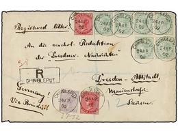 2956 INDIA INGLESA. 1902. CHINGLETPUT To GERMANY. <B>1/2 Anna</B> (6), <B>1 Anna </B>(2),<B> 2 Annas</B> Sent Registered - Autres & Non Classés