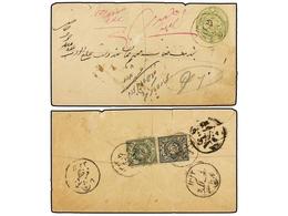 2971 ESTADOS INDIOS: HAIDERABAD. Sg.14d, 15. (1900 CA.). <B>1/2 Anna</B> Green Envelope Uprated With<B> 1 Anna</B> Black - Other & Unclassified