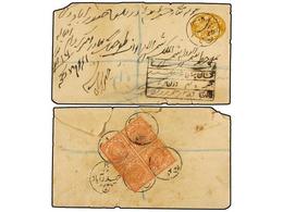 2975 ESTADOS INDIOS: HAIDERABAD. Sg.13 (4). 1900. <B>1/2 Anna</B> Yellow Envelope Uprated With Block Of Four On The Back - Sonstige & Ohne Zuordnung