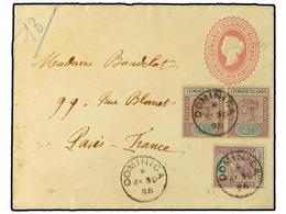 3002 LEEWARD. 1895 (April 30). <B>1d</B>. Pink Stationery Envelope Used To France, Up-rated With 1890 <B>½d</B>. Dull Ma - Autres & Non Classés