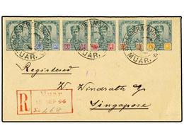 3017 MALAYA: JOHORE. 1896. Registered Cover Used To SINGAPORE Bearing JOHORE <B>1 C. - 6 C.</B> (SG 39-45) Cancelled By  - Otros & Sin Clasificación