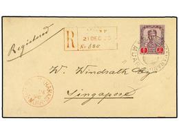 3022 MALAYA: JOHORE. 1898. Registered Cover To SINGAPORE Franked By Single 1898 <B>$ 2</B> Dull Purple & Carmine, SG 50, - Other & Unclassified