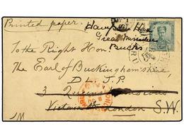 3025 MALAYA: JOHORE. 1902. Printed Matter Rate Cover To The Earl Of Buckinghamshire In LONDON, Franked By Single 1896 <B - Otros & Sin Clasificación