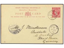 3052 MALTA. 1898 (May 27). <B>1d.</B> Carmine On Buff Postal Stationery Card Used To GERMANY, Struck With Excellent Impr - Sonstige & Ohne Zuordnung