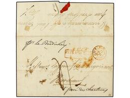 3071 FRANCIA. 1840 (Aug. 14). Entire Lettre From MAURITIUS To BORDEAUX Endorsed 'per Le Pondichéry' And Struck With <B>M - Sonstige & Ohne Zuordnung