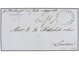 3077 MAURICIO. 1852. MAURITIUS To LONDON. Folded Letter, Endorsed <I>'p. Harbuiger, Via Galle And Marseille'</I>. Oval < - Other & Unclassified