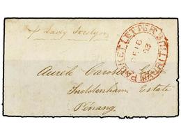 3078 MAURICIO. 1853. FRONT ONLY To PENANG (Malaya). Endorsed <I>'p. Lady Jocelyn'</I> And Oval <B>PACKET LETTER/MAURITIU - Sonstige & Ohne Zuordnung