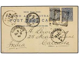 3105 NUEVA ZELANDA. Sg.194. 1897. OMARU To CALCUTTA (India). Portal Stationary Card Uprated With <B>1/2 P. </B>black Sta - Other & Unclassified