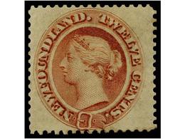 3109 * NEWFOUNDLAND. Sg.28. 1865. <B>12</B> <B>cts.</B> Red Brown, Original Gum. FINE. Stanley Gibbons.650£. - Other & Unclassified