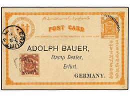 3126 BORNEO. 1891. Usage Of 1889 <B>1 C.</B> Orange. Postal Stationery Card. (H&G 3), Up-rated For Use To GERMANY With 1 - Autres & Non Classés