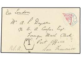 3162 SAMOA. 1895 (May 22). Cover To SAN FRANCISCO Via LONDON Franked By Diagonally Bisected 1886-1900 <B>1sh.</B> Rose ( - Other & Unclassified