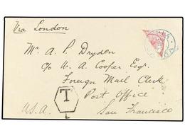 3162 SAMOA. 1895 (May 22). Cover To SAN FRANCISCO Via LONDON Franked By Diagonally Bisected 1886-1900 <B>1sh.</B> Rose ( - Otros & Sin Clasificación