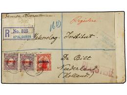 3164 SAMOA. 1917. APIA To NETHERLANDS. Registered Cover Franked By <B>1 D. </B>red And <B>2 D.</B> Purple (2). Censor Ma - Autres & Non Classés