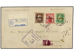 3167 SAMOA. 1919. APIA To HOLLAND. <B>1/2 P. </B>green, <B>1 P. </B>red And <B>3 P</B>. Brown. Registered Cover, Censor  - Sonstige & Ohne Zuordnung