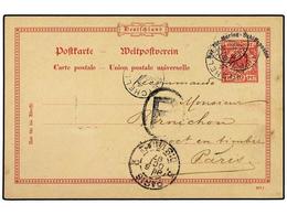 3171 SEYCHELLES. 1897 (Sept 6). German Marine Schiffspost <B>10pf</B> Carmine Postal Stationery Card Sent Registered And - Otros & Sin Clasificación