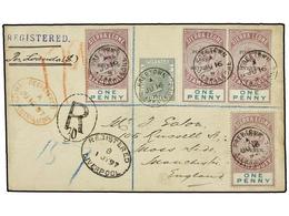 3179 SIERRA LEONA. 1897. FREETOWN To ENGLAND. <B>1 P.</B> Lilac And Green (4) And <B>1/2 P.</B> Green Sent Registered. A - Autres & Non Classés