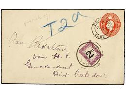 3195 AFRICA DEL SUR. 1919. CAPE To GENADENDAL. <B>1 D. </B>red Postal Stationary Envelope, Taxed On Arrival With <B>2 D. - Otros & Sin Clasificación