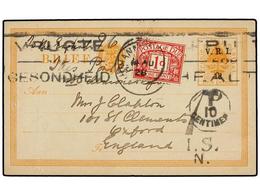 3197 AFRICA DEL SUR. 1928. JOHANNESBURG To ENGLAND. <B>1 D. </B>orange Postal Stationary Card <B>V.R.I.</B> Taxed On Arr - Andere & Zonder Classificatie