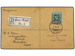 3201 TOGO. Sg.H45. 1915. ANGLO FRENCH OCCUPATION. LOME To GREAT BRITAIN. <B>10 Sh.</B> Green And Red. Registered Cover.  - Andere & Zonder Classificatie