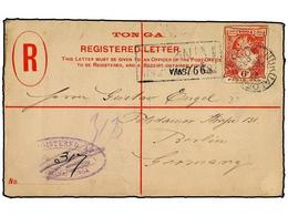 3206 TONGA. 1897. <B>4 D.</B> Postal Stationery Reg. Envelope Bearing <B>6 D.</B> (SG 47) Cancelled By The <B>NUJUALOEA/ - Otros & Sin Clasificación