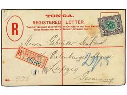 3211 TONGA. 1900. <B>4 D.</B> Postal Stationery Reg Envelope Bearing <B>4 D.</B> (SG 45) Cancelled By The <B>NUKUALOEA</ - Andere & Zonder Classificatie