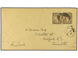 3239 TURKS Y CAICOS. 1897 (April 27). Cover To Leicester Franked By 1889 <B>6d</B>. Yellow Brown Pair Tied By <B>'T1'</B - Sonstige & Ohne Zuordnung