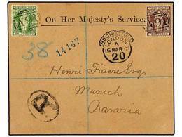 3242 ISLAS VIRGENES. 1900. <B>O.H.M.S.</B> Envelope <B>REGISTERED</B> To GERMANY Bearing <B>1/2 D. & 4 D.</B> Tied By Th - Otros & Sin Clasificación