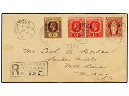 3244 ISLAS VIRGENES. 1919. <B>1 D.</B> Postal Stationery Envelope Bearing <B>1 D.</B> Pair & <B>3 D.</B> Cancelled By Th - Sonstige & Ohne Zuordnung