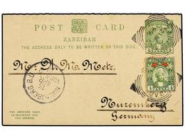 3248 ZANZIBAR. 1899. ZANZIBAR To GERMANY. Postal Stationery Of <B>1/2 Anna</B> Green Uprated With <B>1/2 Anna</B> Stamp. - Other & Unclassified