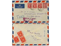 3266 ZANZIBAR. 1952. ZANZIBAR To USA.<B> 20 Cts.</B> Red (3) And<B> 50 Cts.</B> Taxed On Arrival With US,<B> 5 Cts.</B>  - Other & Unclassified