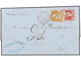 3314 GRECIA. 1869 (Feb 8). Cover From MARSEILLE To SYROS (Greece) Sent Stampless On French Paquebot With Good Strike Of  - Sonstige & Ohne Zuordnung