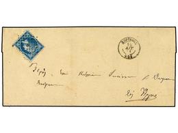 3316 GRECIA. 1871 (10-VIII). <B>20 Le.</B> Azul. (Vl. 27). Perforación Privada 9 1/2. MUY RARA EN CARTA. - Sonstige & Ohne Zuordnung