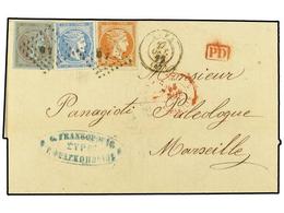 3320 GRECIA. 1872 (Oct 27/Nov 8). Cover From Syra To Marseille Bearing 1868 <B>10l</B>. Orange On Pale Greenish, <B>20l< - Other & Unclassified