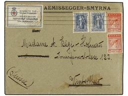 3340 GRECIA. 1921. SMYRNA To SWITZERLAND.<B> 10 L.</B> Red (2) And <B>15 L. </B>blue With Blue And Red <B>PATRIOTIC STAM - Other & Unclassified