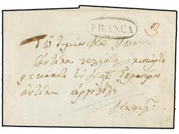 3348 GRECIA: ISLAS JONICAS. 1825 (August 2). CORFU To PHISCARDO (Erissos, Cephalonia). Oval <B>FRANCA</B> Of Corfu, '3'  - Otros & Sin Clasificación