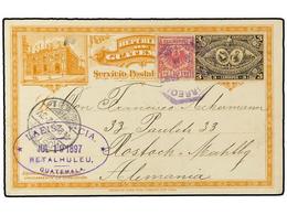 3376 GUATEMALA. 1897. RETALHULEU A ALEMANIA. Entero Postal De <B>3 Ctvos.</B> Con Sello Alemán De <B>10 Pf.</B> Carmín A - Other & Unclassified