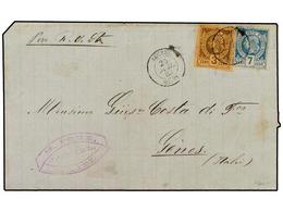 3424 HAITI. 1883. JACMEL A GENOVA (Italia). <B>3 Cent.</B> Oliva Y <B>7 Cent.</B> Azul. (Sc. 2,5). MAGNIFICA. - Otros & Sin Clasificación