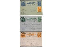 3425 HAITI. 1899-1904. Tres Enteros Postales Dobles De <B>1 + 1 Ctvo.</B> Azul (con Franqueo Adicional De <B>2 Ctvos</B> - Autres & Non Classés