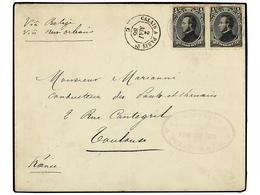 3437 HONDURAS. 1886. Cover To FRANCE Franked By Morazan 1878 <B>½r.</B> Black Pair Tied By Violet <B>star</B> Handstamps - Otros & Sin Clasificación