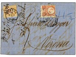 3453 HUNGRIA. 1872. HUNGARY To VERONA (Italy). <B>5 Kr.</B> Red Sent Underpaid, Taxed On Arrival With Italian <B>50 Cts. - Other & Unclassified