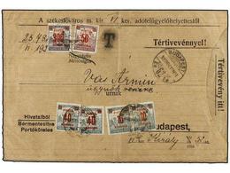 3470 HUNGRIA. 1919. BUDAPEST. Sobre Circulado Son Sellos Tasado A La Llegada Con Sellos De <B>10 Kr.</B> (2), <B>40 Kr.  - Other & Unclassified