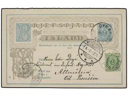 3473 ISLANDIA. 1883. DYRAFJÖRDUR To GERMANY. Double Postal Stationary<B> 5 Aur + 5 Aur</B> With Updated By <B>5 Ore</B>  - Other & Unclassified