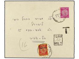 3558 ISRAEL. 1949. Cover Franked With <B>10 Fi.</B> Lilac Taxed On Arrival With <B>10 F. </B>red On Yellow Stamp. - Other & Unclassified