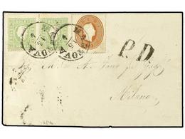 3573 ITALIA ANTIGUOS ESTADOS: LOMBARDO-VENECIA. 1863. MANTOVA A MILANO. <B>3 Soldi</B> Verde (2) Y <B>10 Soldi</B> Casta - Otros & Sin Clasificación