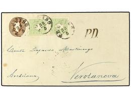 3574 ITALIA ANTIGUOS ESTADOS: LOMBARDO-VENECIA. 1863. <B>10 S.</B> Brown Postal Stationery Envelope (H&G 3), Uprated Wit - Sonstige & Ohne Zuordnung