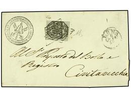 3592 ITALIA ANTIGUOS ESTADOS: ESTADOS PONTIFICIOS. Sa.7A. 1856. ROMA A CIVITAVECCHIA. <B>6 Baj.</B> Lila Gris Papel Oleo - Other & Unclassified